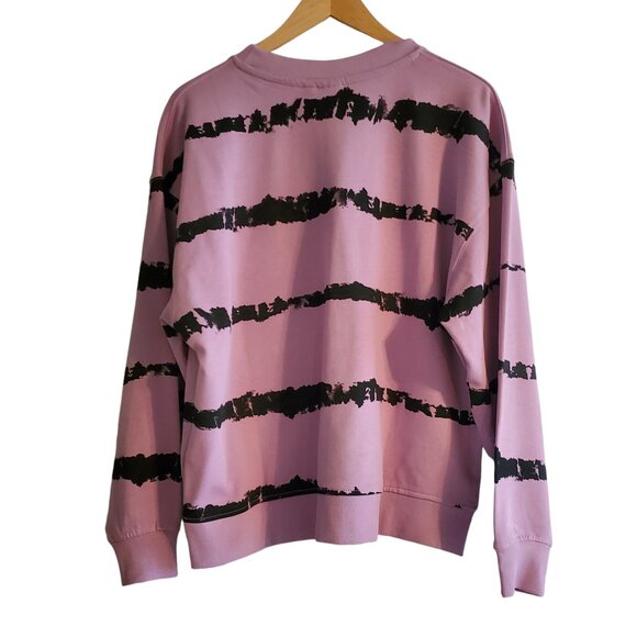 NWT ICHI Organic Purple with Black Abstract Stripes Crew Sweatshirt Size M - Picture 3 of 10